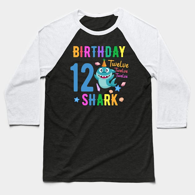 shark Birthday Twelve 12 years old 12th birthday born 2010 Baseball T-Shirt by FunnyUSATees